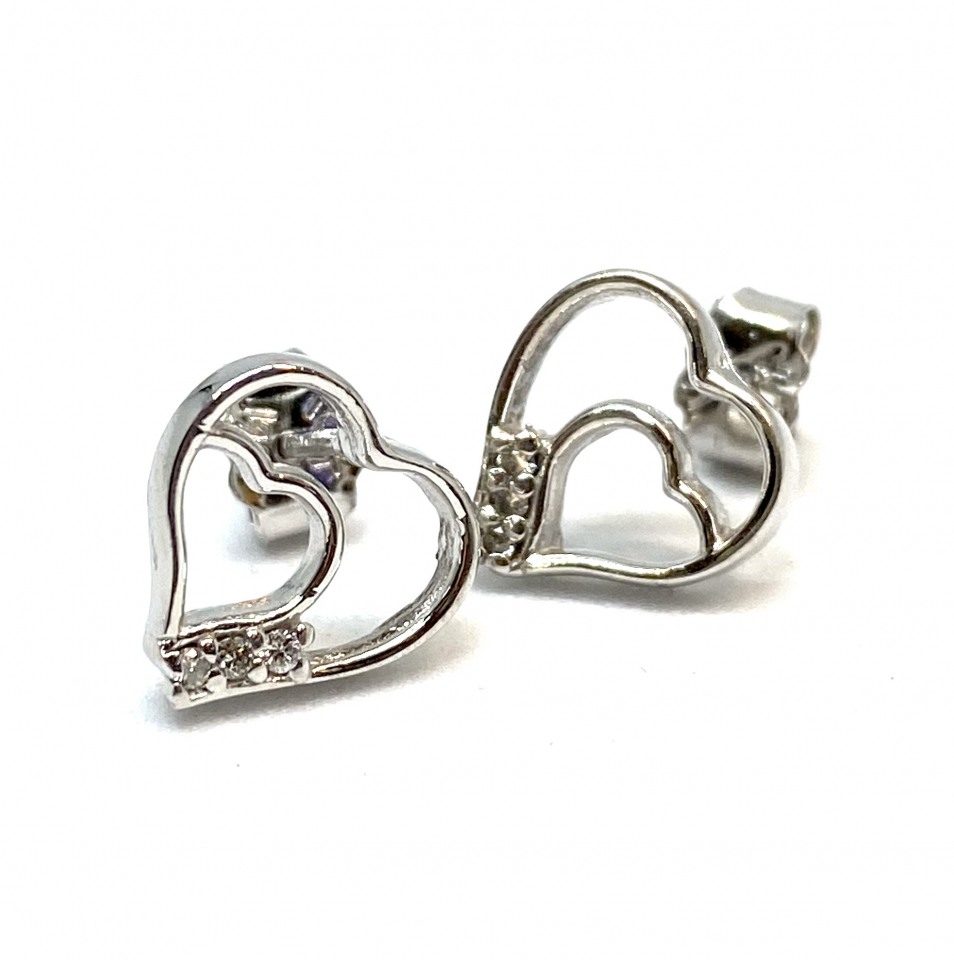 Boucles d'oreilles pour femme en or 10K, 6 diamants pour 0.03 carat, coeurs - BO078 - Divers