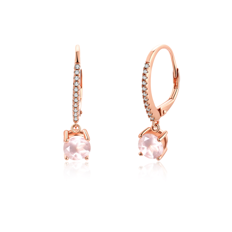 Boucles d'oreilles pour femme en argent 925, quartz, cubic zirconium - BO-LISA-R - Pinkalie