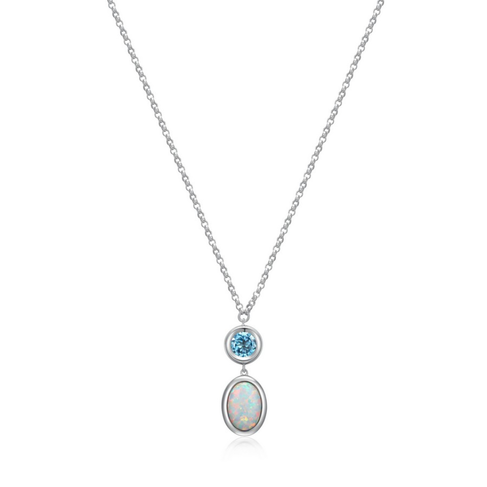 Pendentif pour femme en argent 925, topaze bleu, opale crée en laboratoire - R0LBU13946 - ELLE