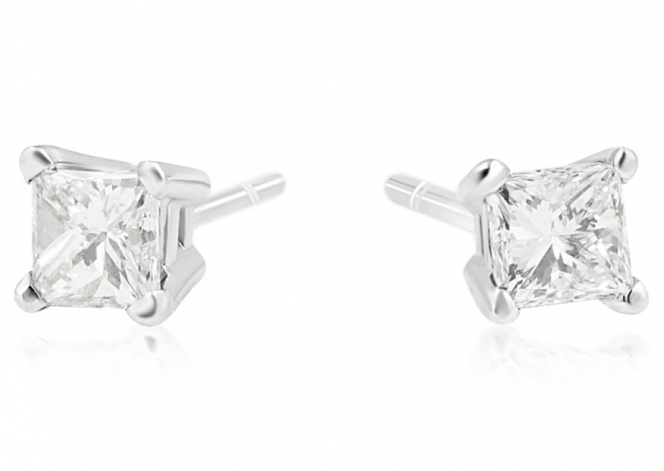 Boucles d'oreilles en or 14k, cubic zirconium de taille princesse - B.OBL50PTS-C - REC
