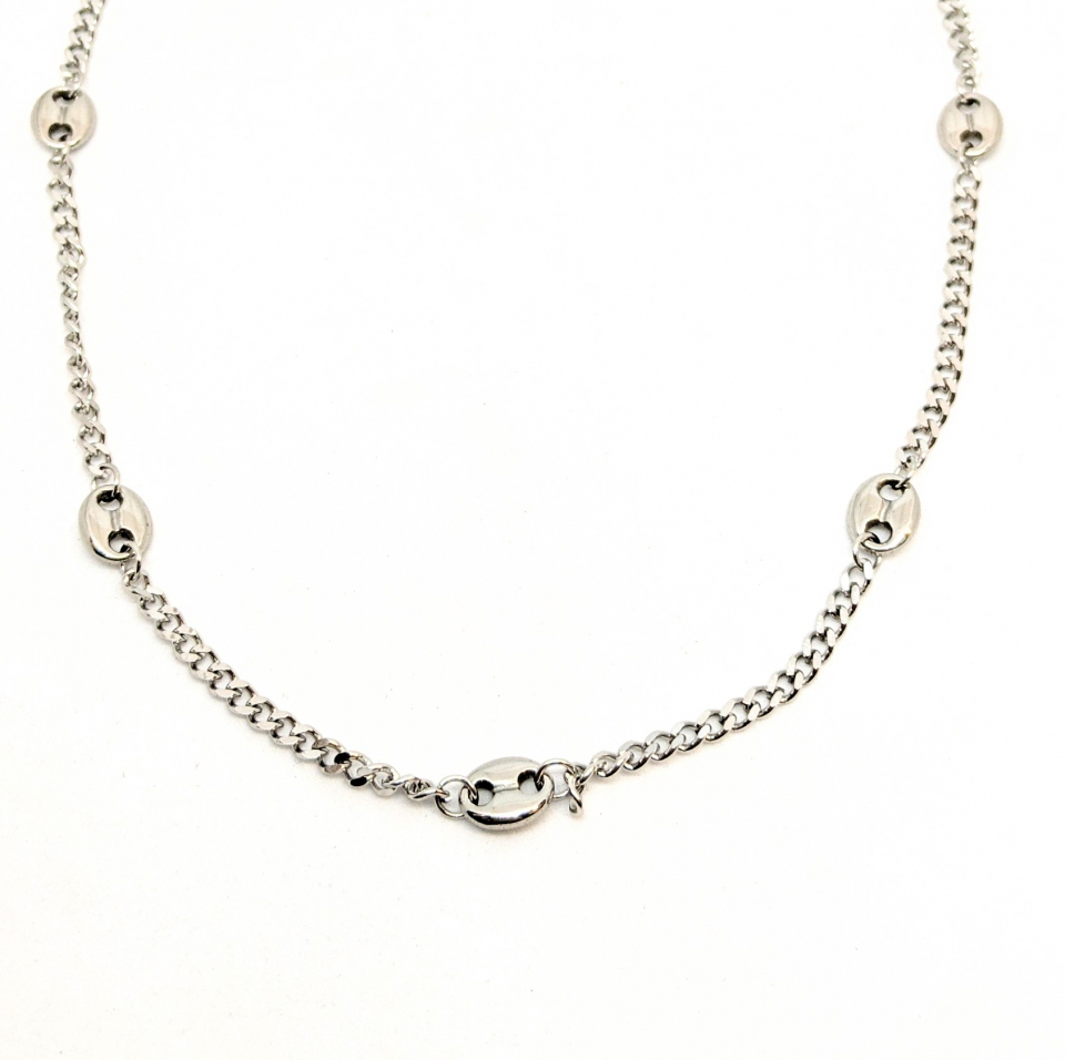 Chaine en stainless, gourmette et grain de café - PEND-NATH060-W - Nathalie Belanger