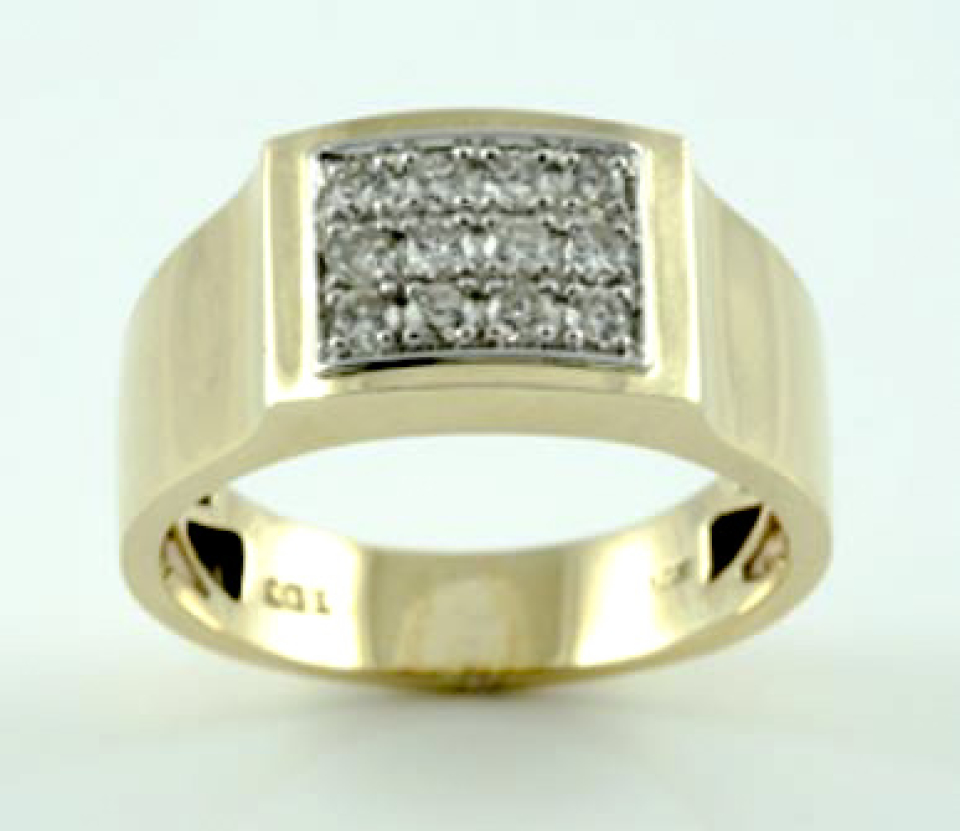 Bague homme or 10K, 12 diamants pour 52 points total I-1 GH - R121409 - Image Design