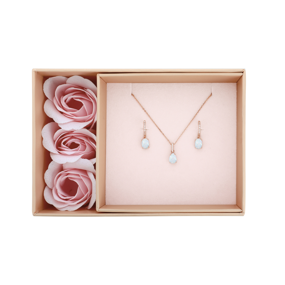 Ensemble de boucles d'oreilles et pendentif pour femme en argent 925, opale, cubic zirconium - COFFRET-EVELYN-R - Pinkalie