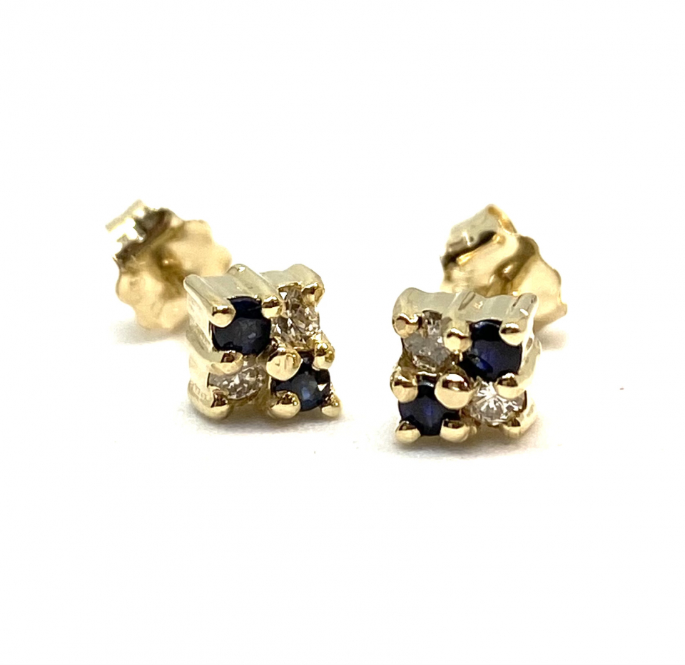 Boucles d'oreilles pour femme en or 10K, 4 diamants pour 0.16 carat, 4 saphirs 2mm - BO084 - Divers