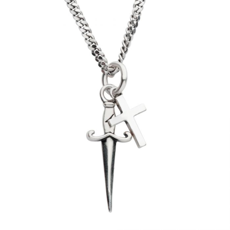 Collier pour homme en argent 925, croix, couteau