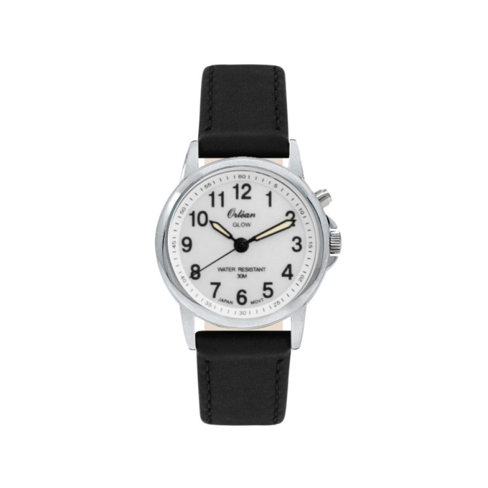 Montre pour femme en stainless, bracelet en cuir, 3ATM, lumière - ME3644-NR - Orléan