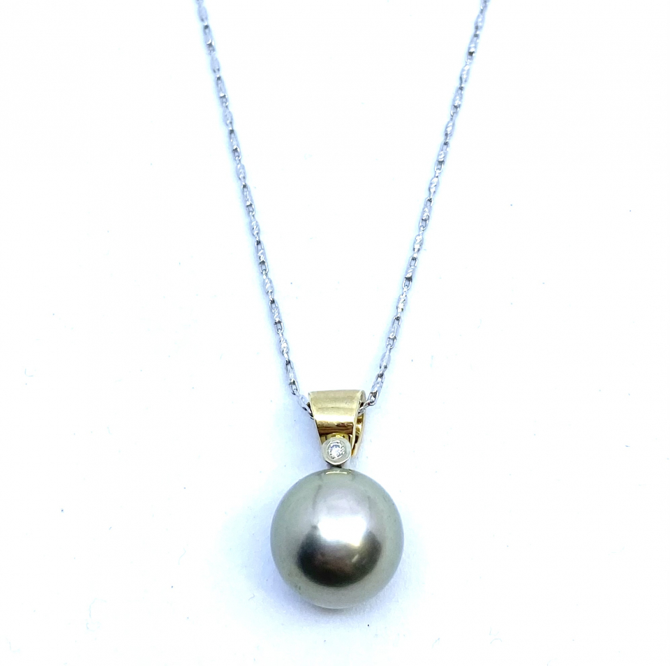 Pendentif pour femme en or 14k, 1 diamant pour 0.01 carat, perle - PD106214K - Delmar