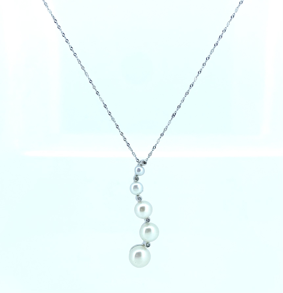 Pendentif pour femme en or 14k, 5 perles, 5 diamants pour 0.04 carat - PD502 - REC