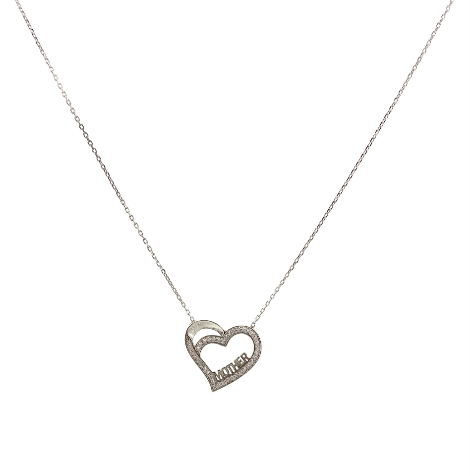 Pendentif pour femme en argent 925, cubic zirconium, coeur, MOTHER - DS-PD10 - Danny's silver