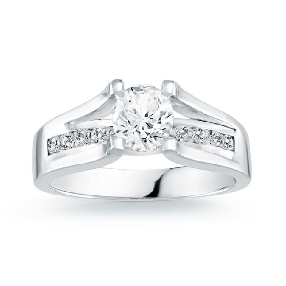 Bague pour femme en or 14K, 14 diamants VVS fabriqués en laboratoire pour 0.28 carat ( centre = 0.15 carat ) - FDC-009-015 - MALO