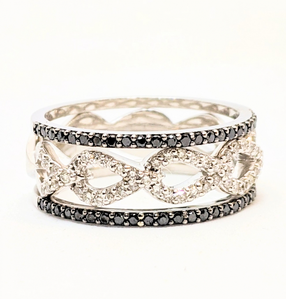 Bague or 14K, 48 diamants noir et 54 blancs pour 0.51 carat total - BG0022 - Divers