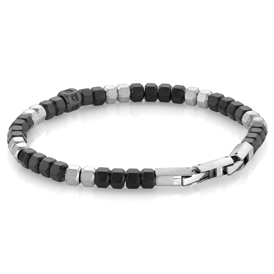 Bracelet stainless, boule argent et noire - SMB287 - Italgem