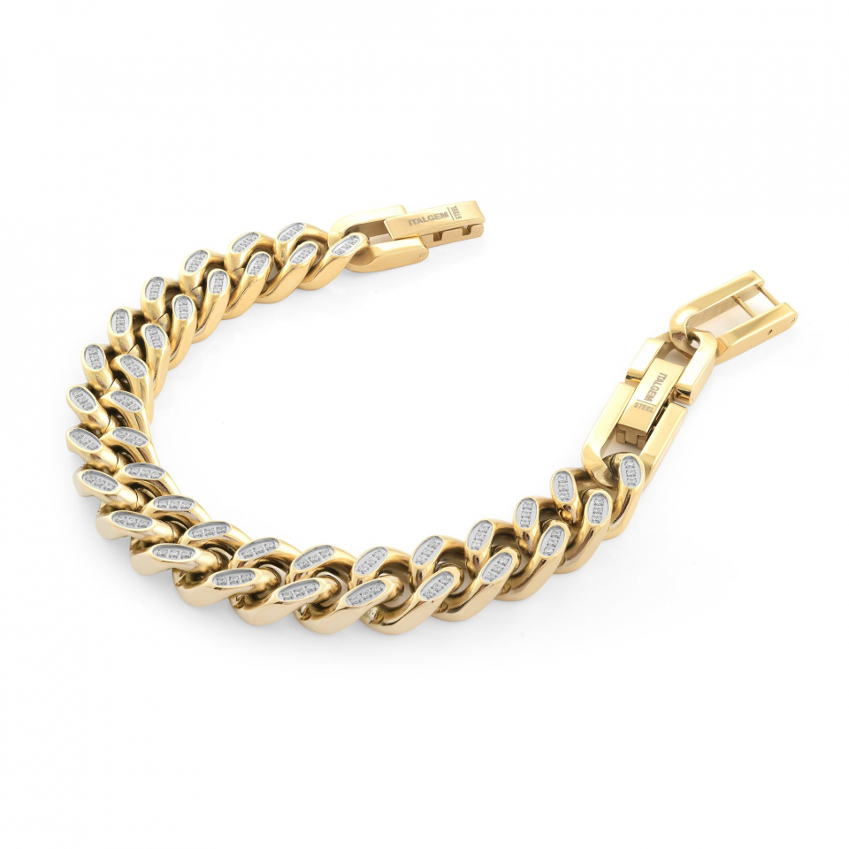 Bracelet pour homme en stainless, gourmette garni de pierres