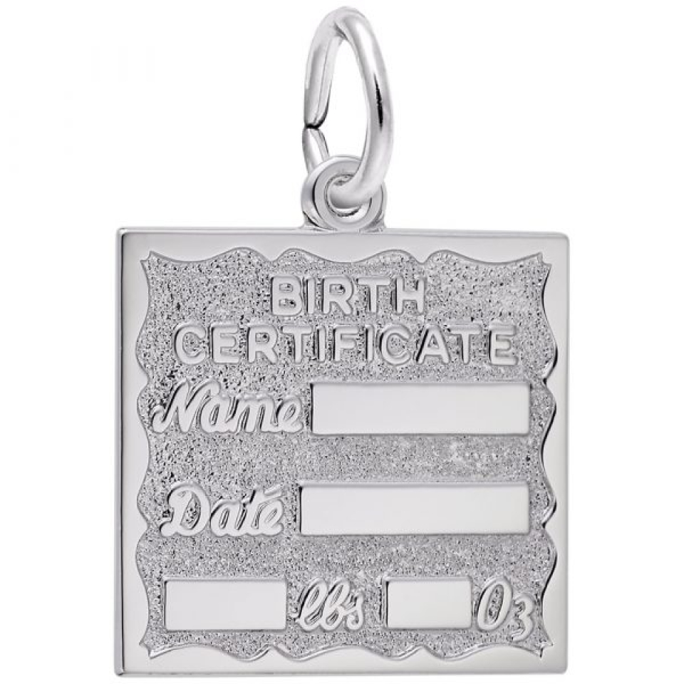 Pendentif en argent 925, certificat de naissance - 10-4763-000 - Rembrandt Charms
