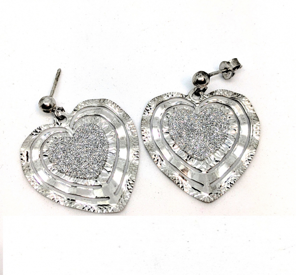 Boucles d'oreilles argent 925, coeur rempli de brillants - SLE35 - Divers