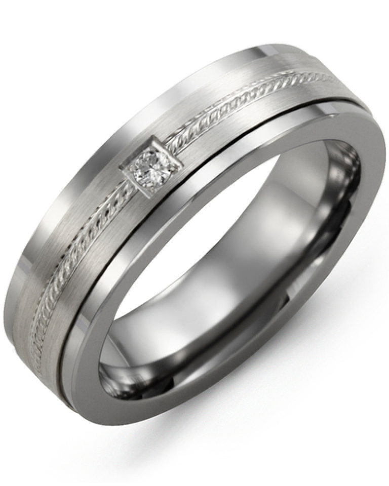 Bague pour homme en or 10k et tungstène, 1 diamant pour 0.05 carat - MDO710TW-5R - Madani