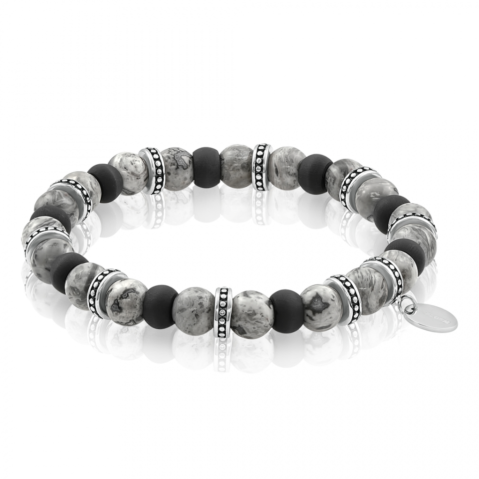 Bracelet élastique stainless et fibre de carbone rempli de billes - BB-84 - Italgem
