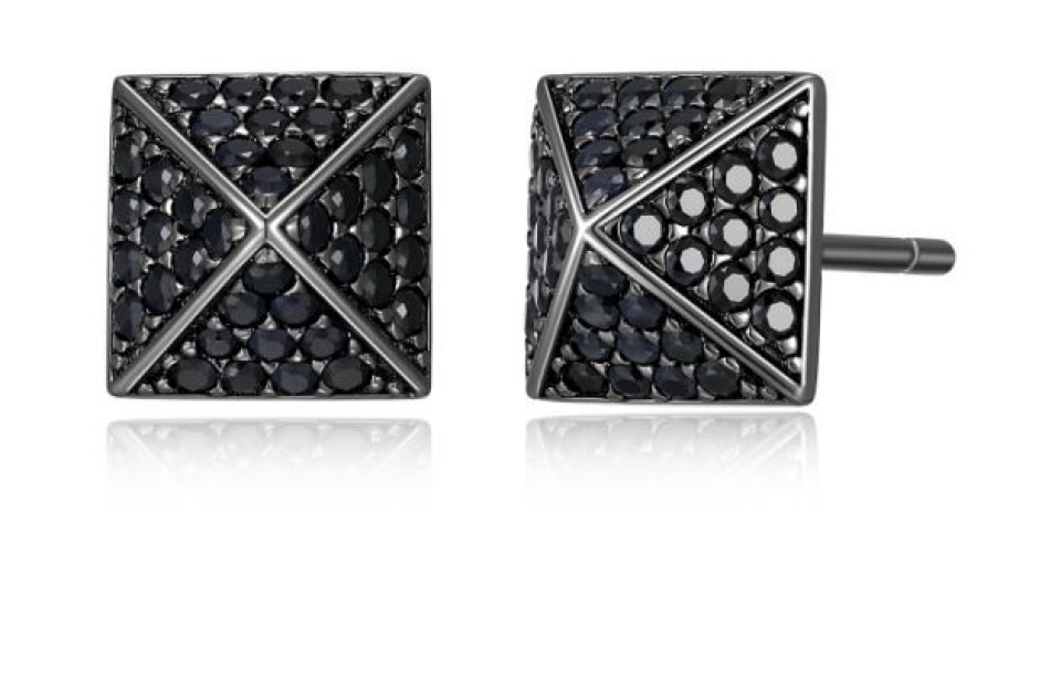 Boucles d'oreilles pour homme en argent 925, 80 saphirs noirs - 62X317K458 - Ethos