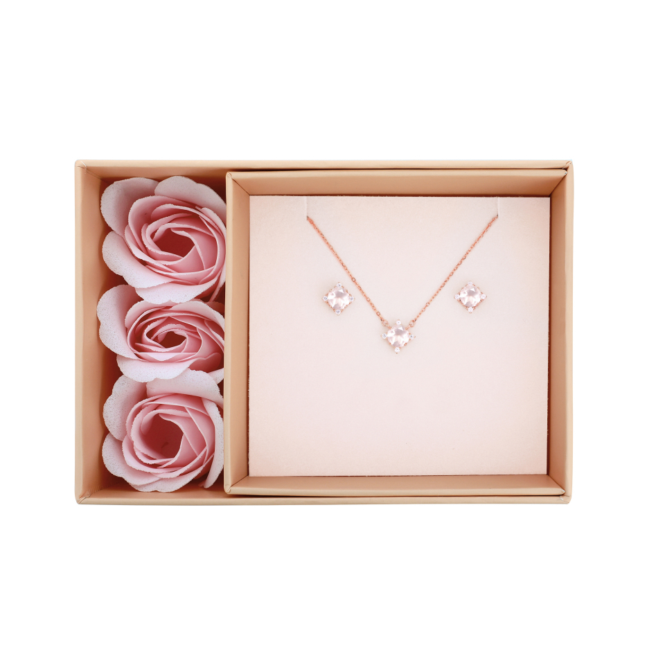 Ensemble de boucles d'oreilles et pendentif pour femme en argent 925, quartz, cubic zirconium - COFFRET-AIMEE-R - Pinkalie