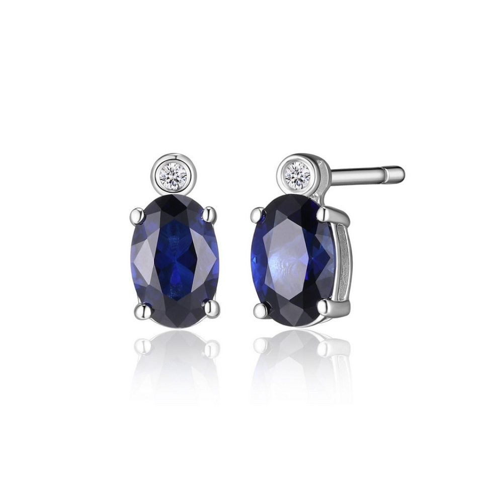 Boucles d'oreilles pour femme en argent 925, diamants et saphirs laboratoires - R2LCHE0258 - ELLE