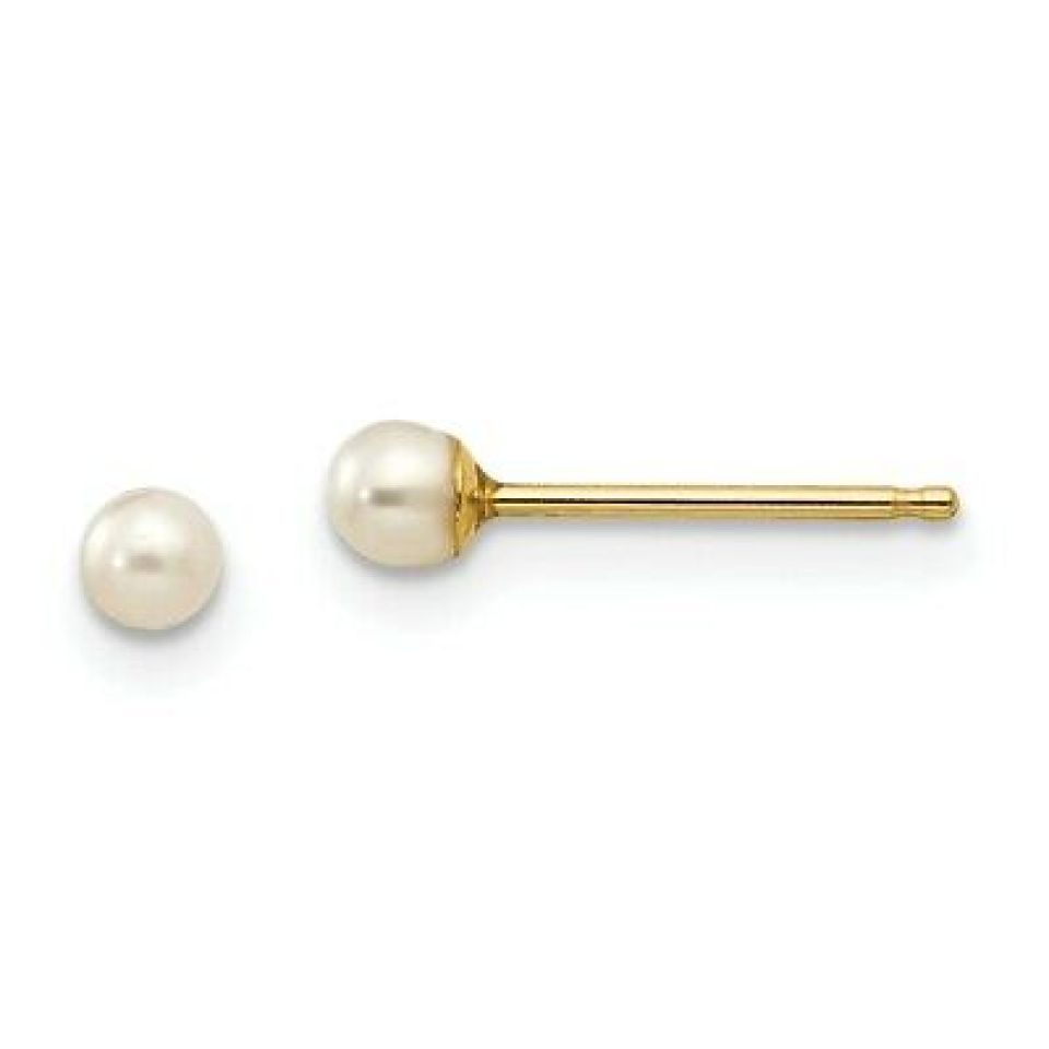Boucles d'oreilles pour femme en or 14K, perles 3-3.5mm - BO217 - REC