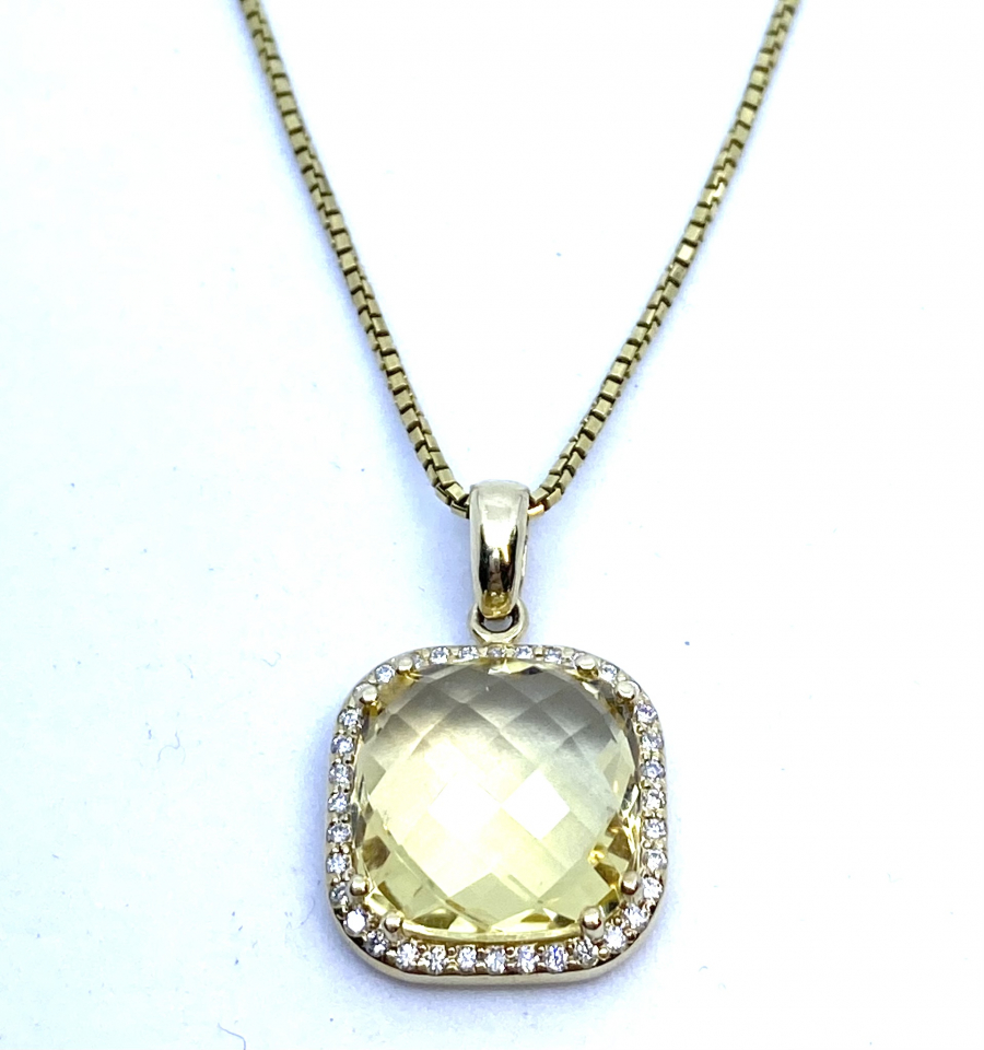 Pendantif or 14K citrine de 5.97 carat + 18 points de diamants total - CP2882 - Flica