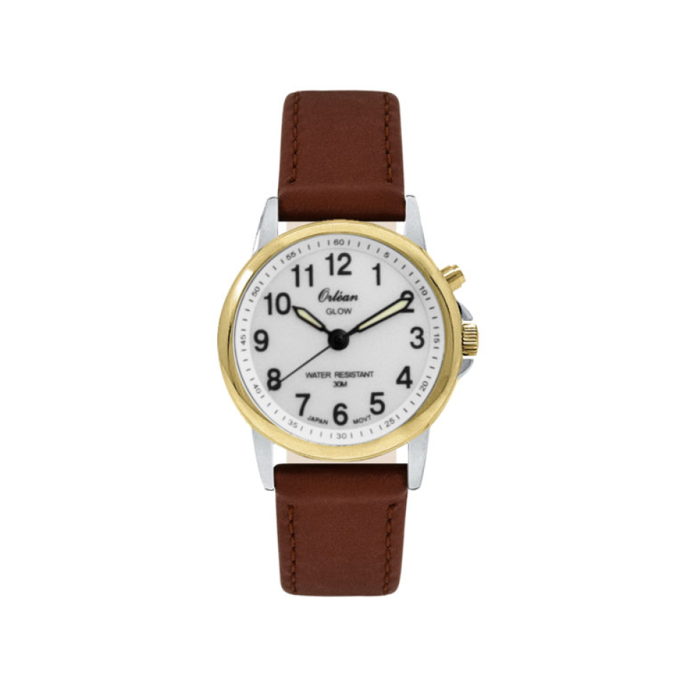 Montre pour femme en stainless, bracelet en cuir, 3ATM, lumière