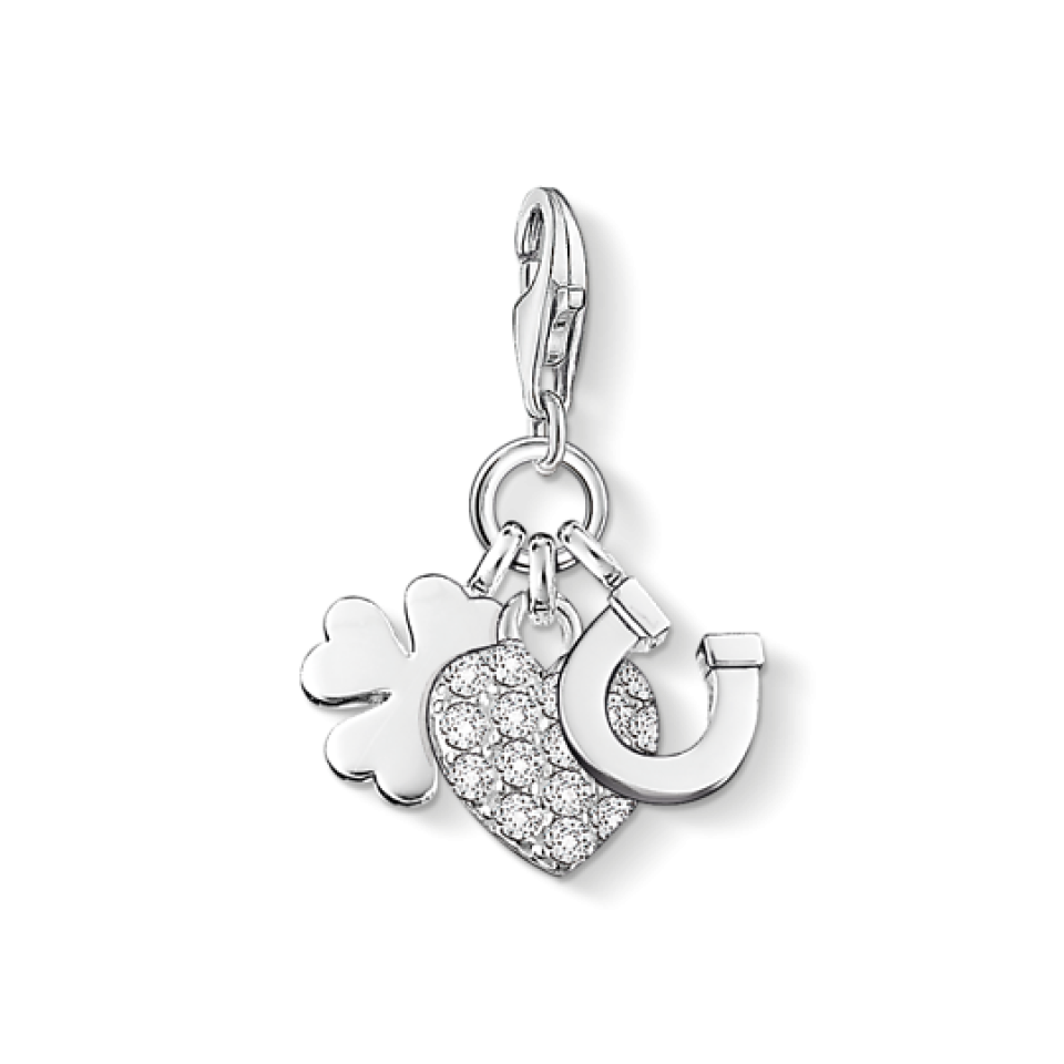 Breloque pour femme en argent 925, cubic zirconium, coeur, fer à cheval, trèfle à quatres coeurs - 0870 - Thomas Sabo