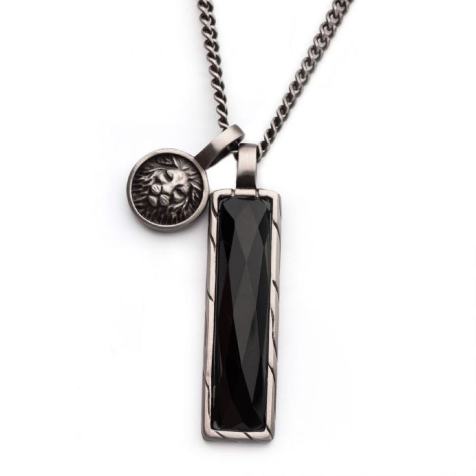 Pendentif pour homme en stainless, agate, lion - SSP40271GMNK - Inox