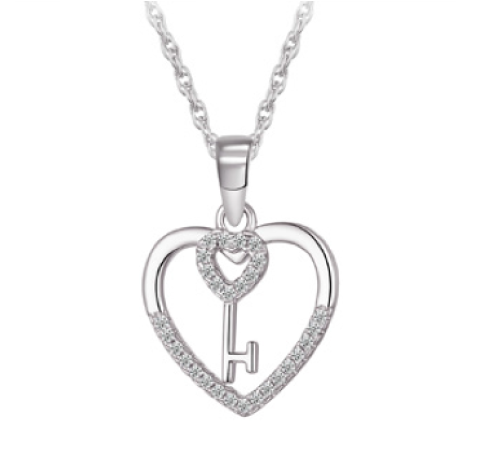 Pendentif pour femme en argent 925, cubic zirconium, coeur, clef - L403P - Legend