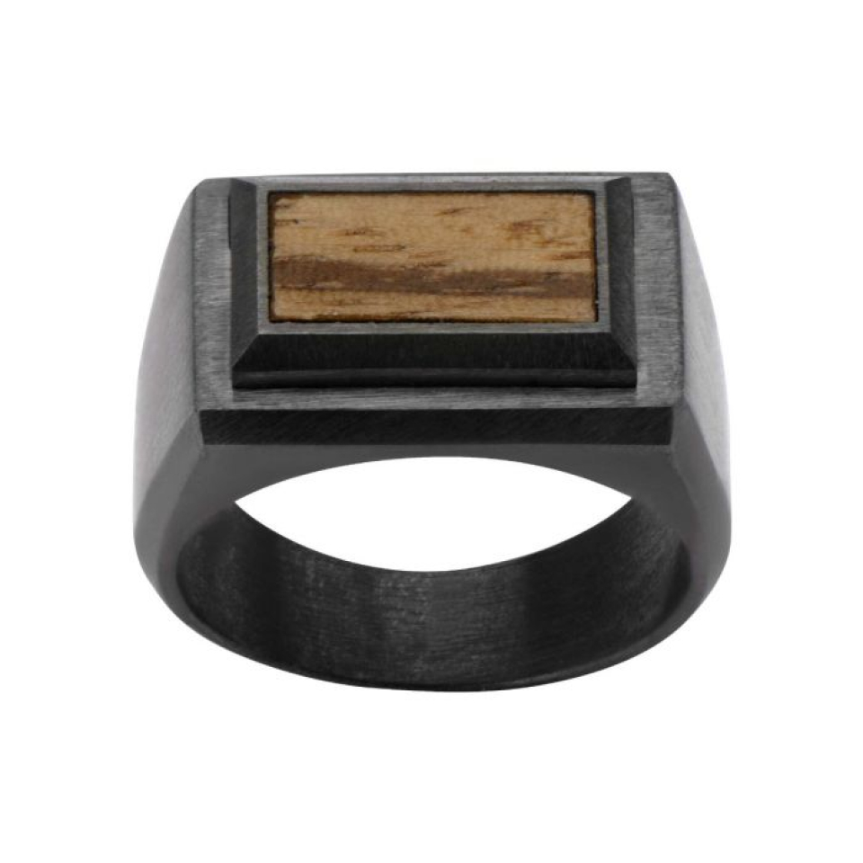 Bague stainless, bois rectangle