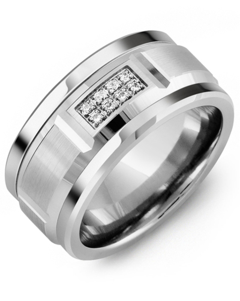 Bague pour homme en or 10k et cobalt, 8 diamants pour 0.08 carat - MKS110BW-8R - Madani