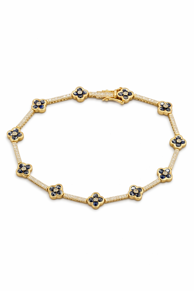 Bracelet pour femme en or 10K, 77 diamants pour 0.35 carat, 40 saphirs pour 3 carats - BR059 - Divers