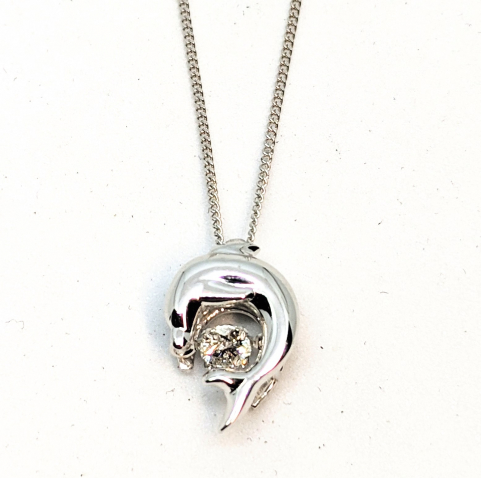 Pendentif or 10K, 1 diamant dansant pour 11 points total, dauphin - FIG2133P - Autres