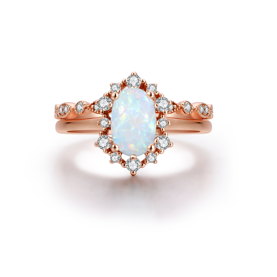Ensemble de bagues pour femme en argent 925, opale, cubic zirconium - EMMA-R-7 - Pinkalie