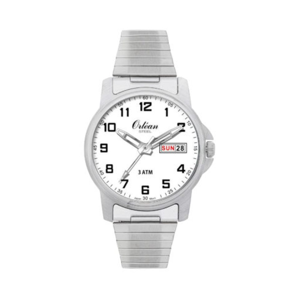 Montre pour homme en stainless, bracelet élastique, 3ATM, date, jour - ME3312 - Orléan