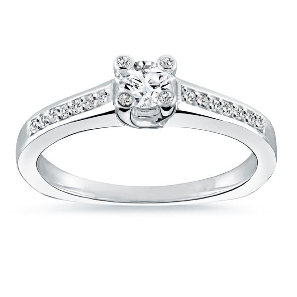 Bague pour femme en or 10k, 0.30 carat de diamants I-1 ( diamant central de 0.20 carat ) - FDC-045AW - MALO