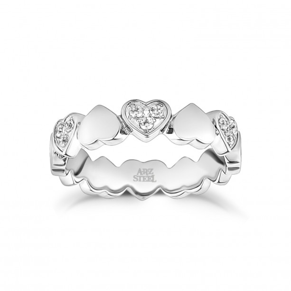 Bague pour femme en stainless, zircons, coeurs