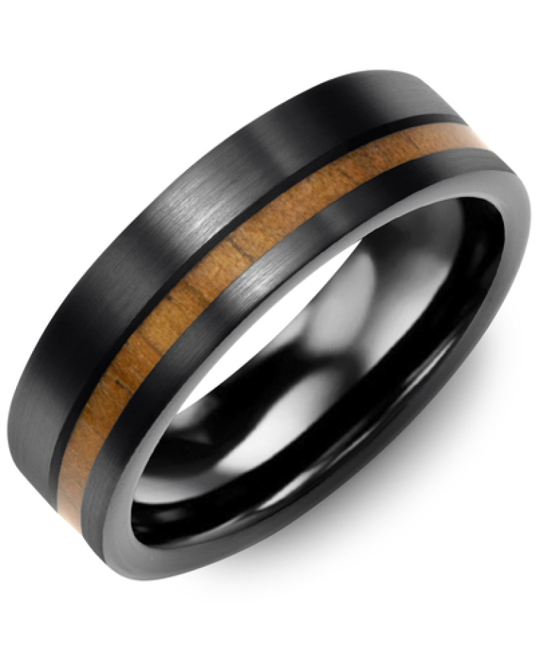 Bague pour homme en céramique et bois koa - RHE700CD - Madani