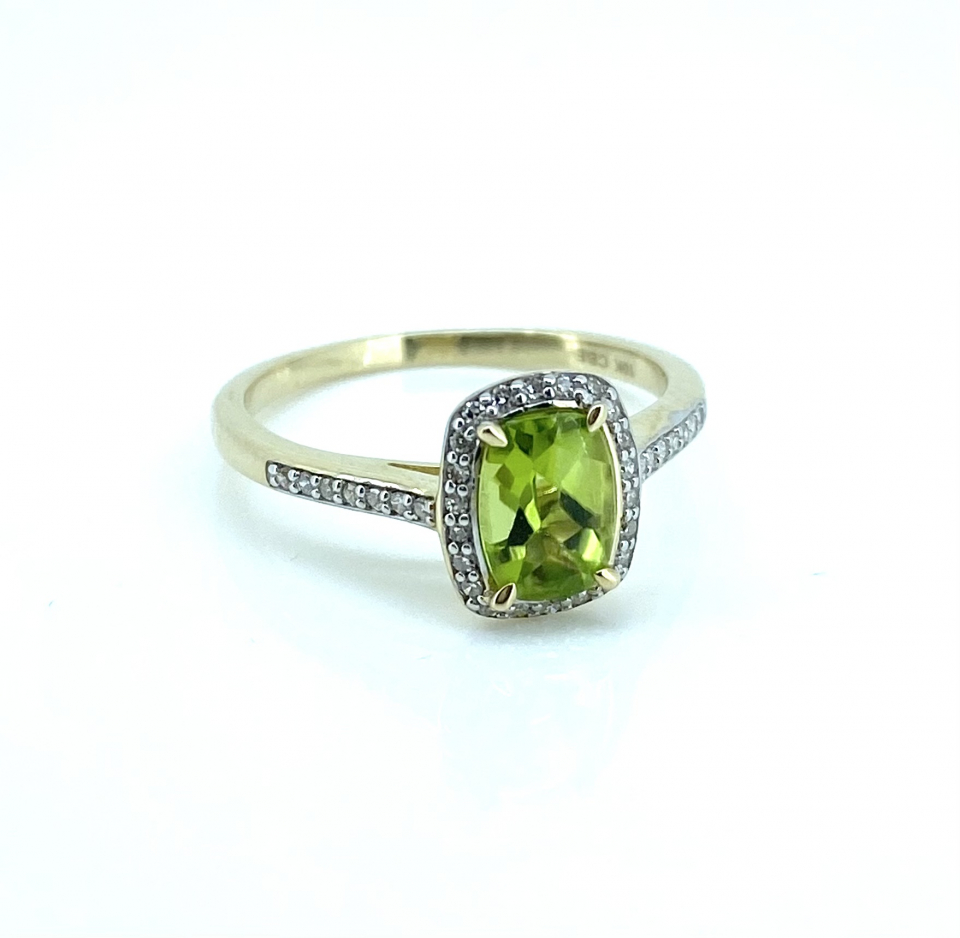 Bague pour femme en or 10k, 36 diamants pour 0.10 carat, 1 péridot 7x5mm - KR05-93297Y - C.B.E