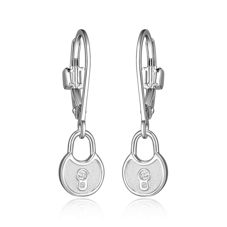 Boucles d'oreilles pour femme en argent 925, cadenas, crochet - R2LCGC0003 - ELLE