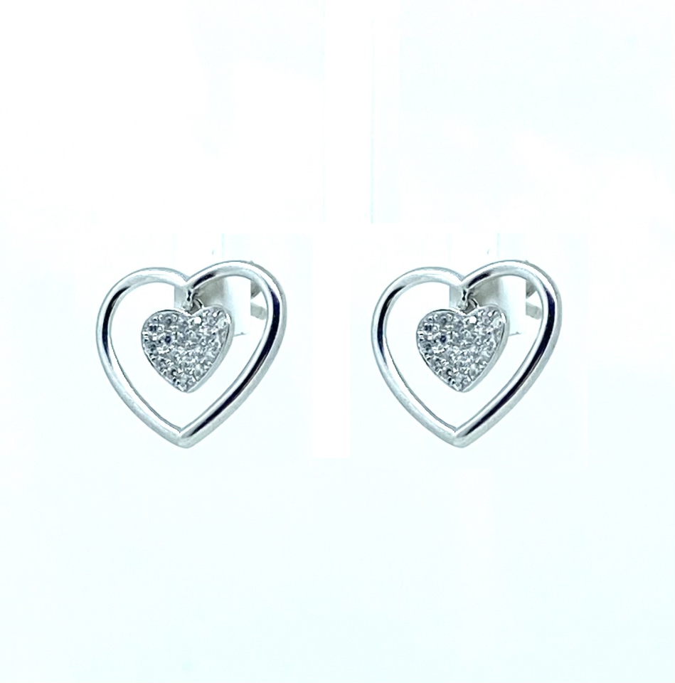 Boucles d'oreilles pour femme en argent 925, cubic zirconium, coeurs - BO430 - Divers