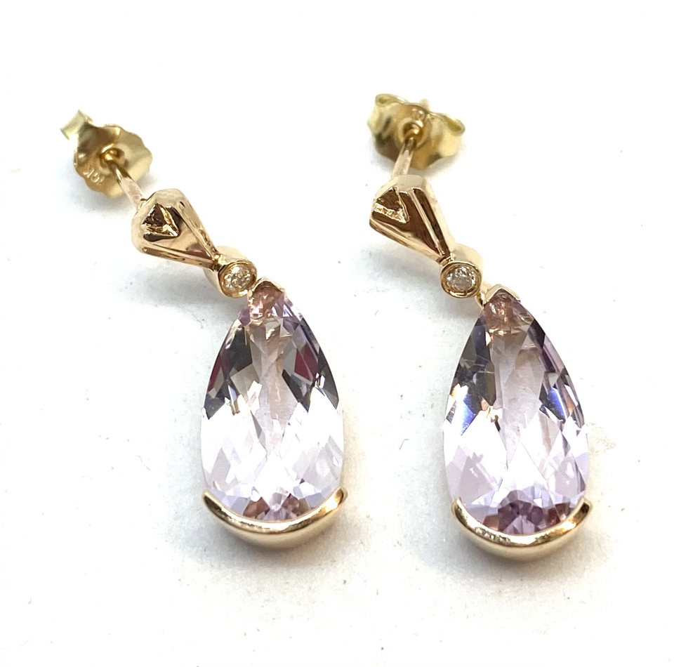 Boucles d'oreilles pour femme en or 14K, 2 améthystes 14x7mm coupe poire, 2 diamants pour 0.02 carat - BO906 - Divers