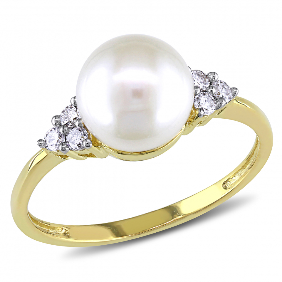 Bague pour femme en or 10K, perle de culture 7.5-8mm, 6 diamants pour 0.12 carat - RCDKT1812/7.5 - Divers
