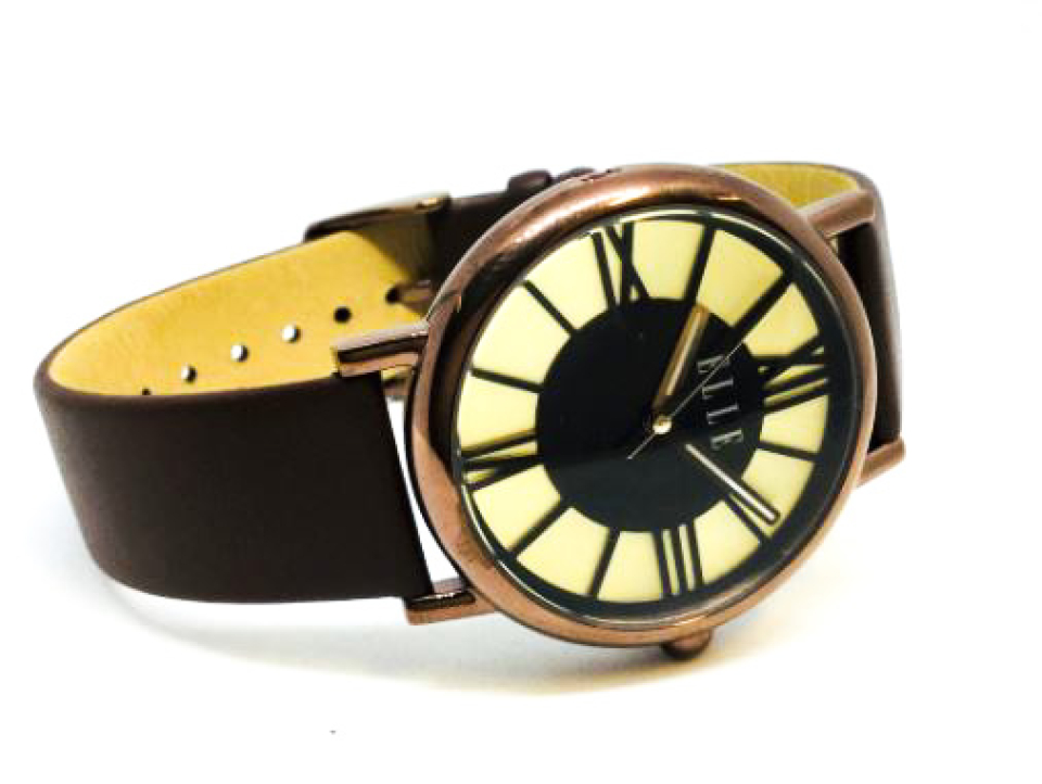 Montre femme, stainless, bracelet cuir, vitre bombée