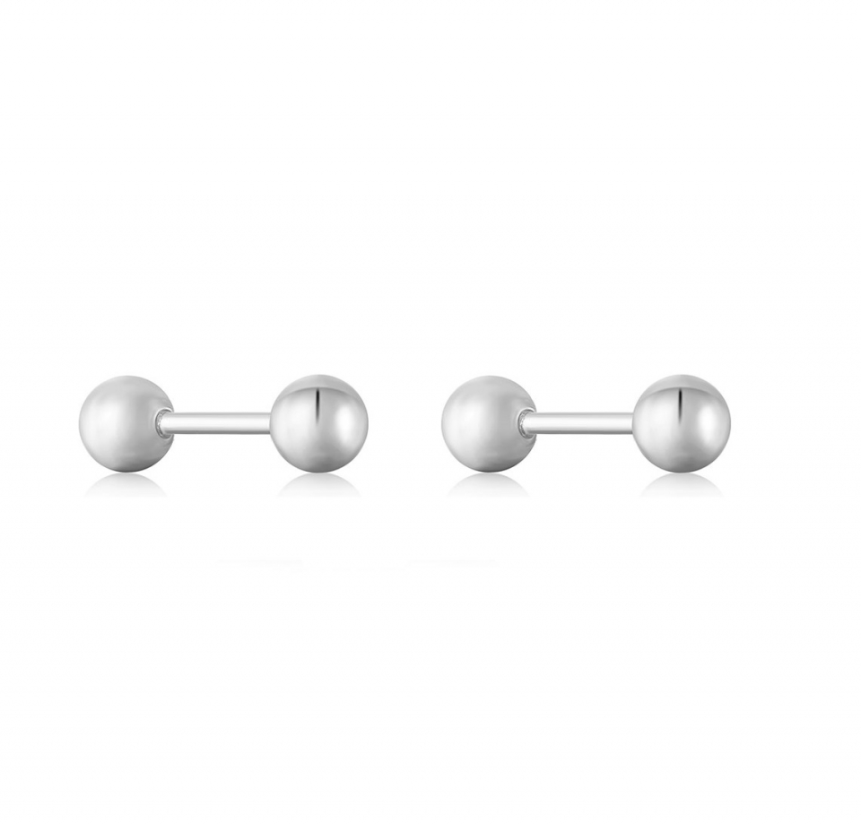 Boucles d'oreilles vissées pour femme en argent 925, boule unie - E035-02H - Ania Haie