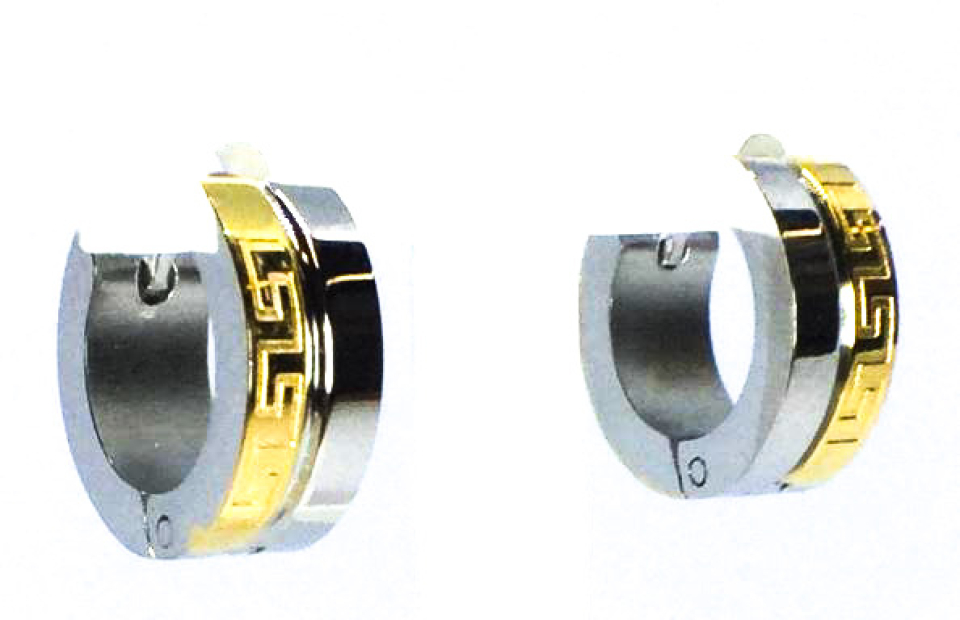 Boucles d'oreilles stainless, huggies, moitié versace, moitié unies - BO-NATH046-T/T - Nathalie Belanger