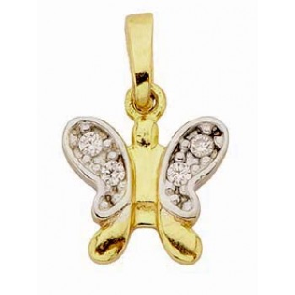 Pendentif en or 10k, cubic zirconium, papillon - VI90-35 - RPM