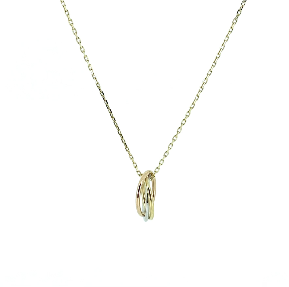 Pendentif pour femme en or 14k, 1 diamant pour 0.01 carat, anneaux entre-croisées - P8000 - RMR