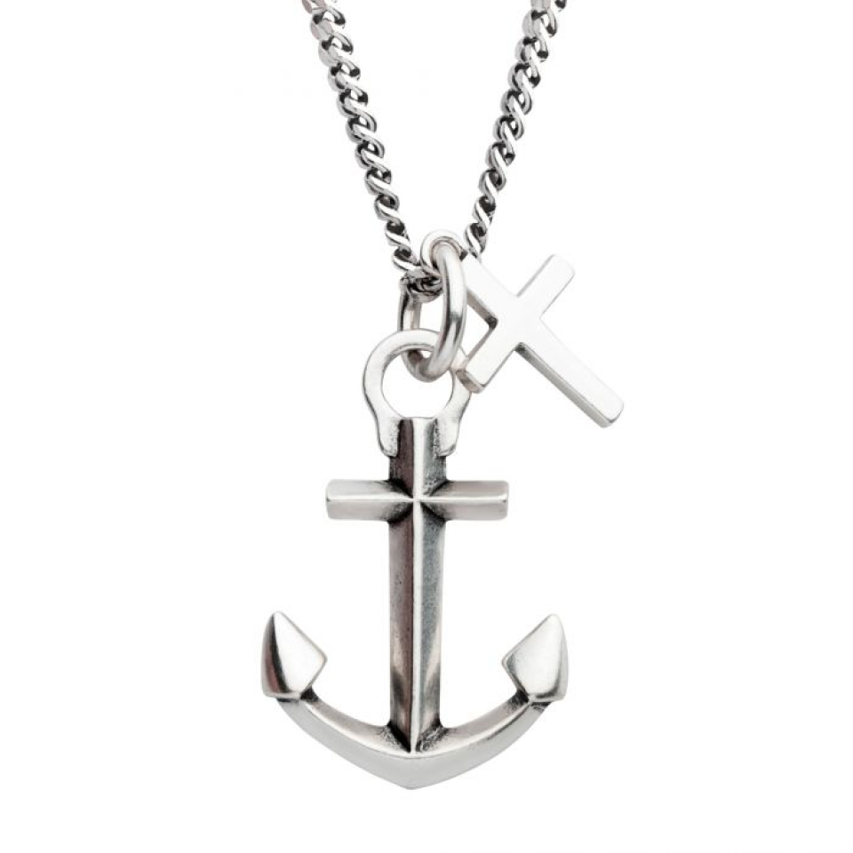 Collier pour homme en argent 925, ancre, croix - SLVSSPNK2 - Inox